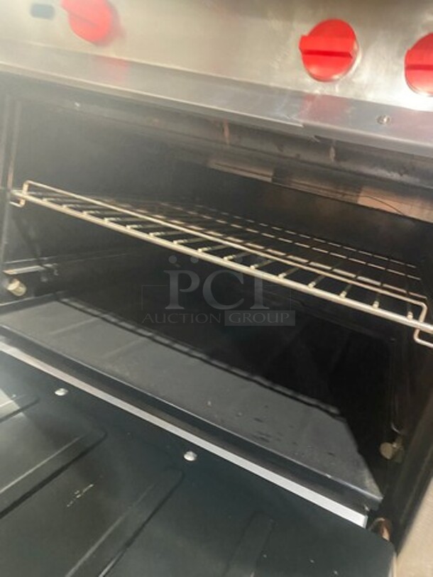 Vulcan Commercial Natural Gas Powered French Top/ Hot Plate Stove With Right Side 2 Burner! With Raised Back Splash! With Oven Underneath! All Stainless Steel! On Legs! Model: GH7245 SN: 481109901AT - Image 9 of 12