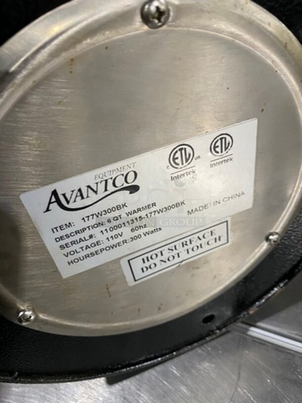 Avantco Commercial Countertop 6 QT Warmer! Model: 177W300BK SN: 1100011315 110V - Image 4 of 6