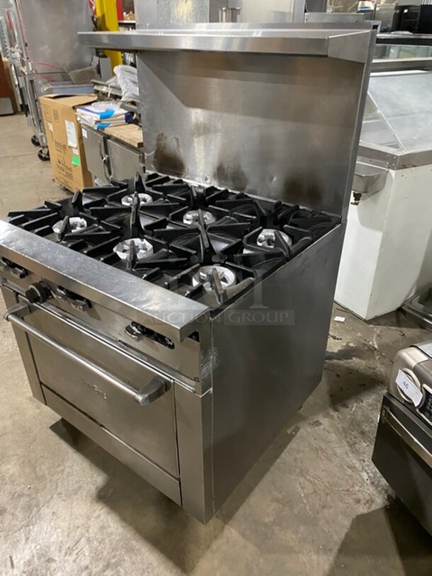 Nice! Sunfire All Stainless Steel Natural Gas 6 Burner Stove! With an Underneath Full Size Stove! Raised Back Splash And Salamander Shelf! On Casters! - Image 2 of 9