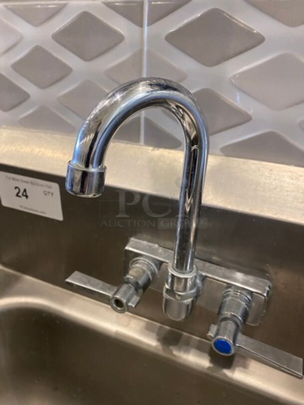 Advance Tabco Commercial Stainless Steel Hand Sink! With Raised Back And Side Splashes! With Faucet And Handles! - Image 5 of 6