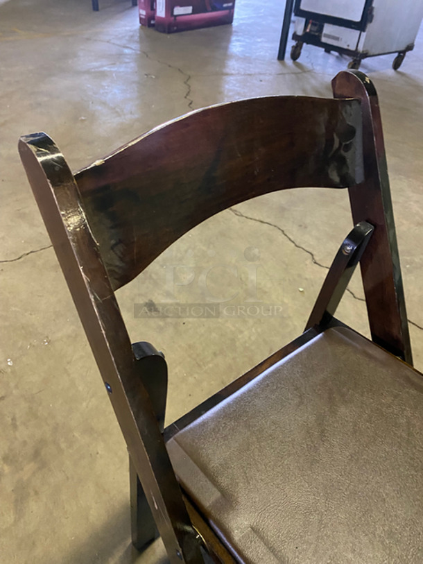 Brown Cushioned Foldable Chairs! Wooden Pattern Body! 10x Your Bid! - Image 7 of 9