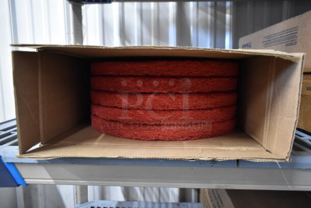 Box of 5 BRAND NEW! Boardwalk 12" Red Buffing Pads for Floor Buffer. - Image 1 of 5