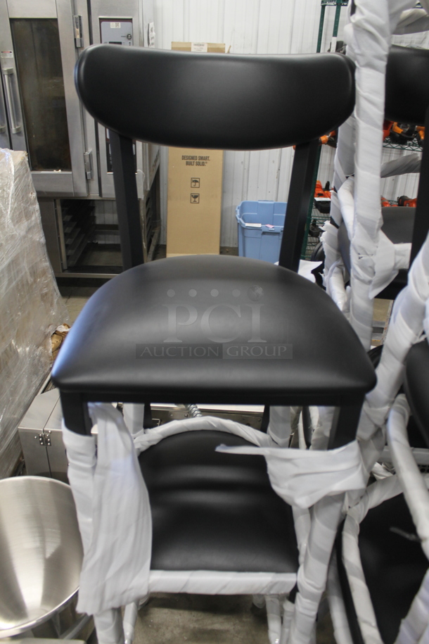 20 BRAND NEW SCRATCH AND DENT! Black Metal Bar Height Chairs w/ Black Seat Cushions. 20 Times Your Bid!