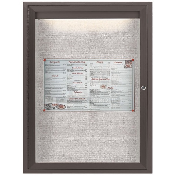 BRAND NEW SCRATCH AND DENT! Aarco Bronze Enclosed Locking Aluminum Indoor / Outdoor Bulletin Board with LED Lighting