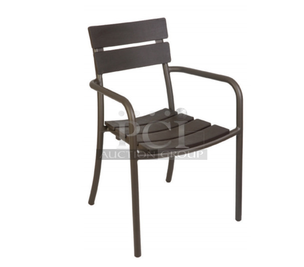 11 BRAND NEW! BFM Seating PH301CBR-BZ Brown Outdoor Dining Height Chair w/ Arm Rests. 11 Times Your Bid! - Image 1 of 6