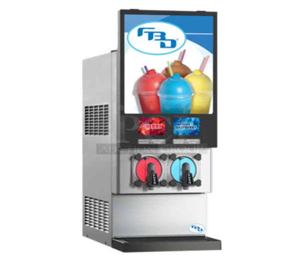 BRAND NEW! FBD FBD 772 Stainless Steel Commercial Countertop 2 Flavor Slushie Machine. 208-230 Volts, 1 Phase. `