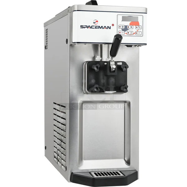 BRAND NEW SCRATCH AND DENT! 2023 Spaceman 6210-C Stainless Steel Commercial Countertop Air Cooled Single Flavor Soft Serve Ice Cream Machine with 1 Hopper. 110 Volts, 1 Phase. 