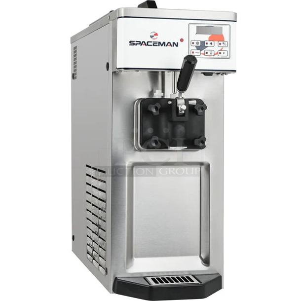 BRAND NEW SCRATCH AND DENT! 2023 Spaceman 6210-C Stainless Steel Commercial Countertop Air Cooled Single Flavor Soft Serve Ice Cream Machine with 1 Hopper. 110 Volts, 1 Phase.  - Image 1 of 7