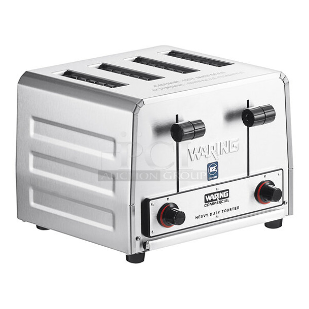 2 BRAND NEW SCRATCH AND DENT! Waring WCT800RC Stainless Steel Commercial Countertop 4 Slot Toaster. 120 Volts, 1 Phase. 2 Times Your Bid!