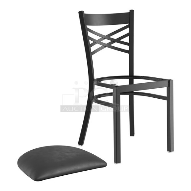24 BRAND NEW SCRATCH AND DENT! Lancaster Table & Seating 164CCROSSFR Black Metal Dining Height Cross Back Chair Frames. No Cushions. 24 Times Your Bid! - Image 1 of 6