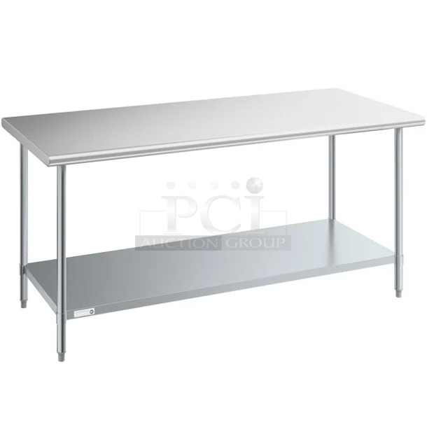 2 BRAND NEW SCRATCH AND DENT! Steelton 522ETSG3072 30" x 72" 18 Gauge 430 Stainless Steel Work Table with Undershelf. 2 Times Your Bid! May Be Missing Pieces. - Image 1 of 3