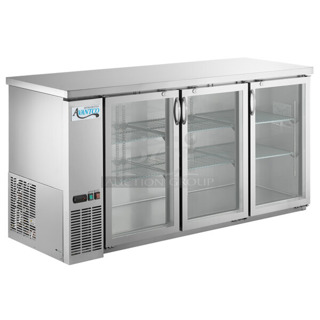 BRAND NEW SCRATCH AND DENT! 2024 Avantco 178UBB72GHCS Stainless Steel Commercial 3 Door Back Bar Cooler Merchandiser. 115 Volts, 1 Phase. Tested and Working!