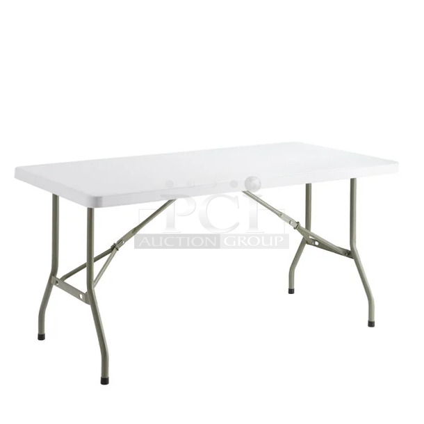 2 BRAND NEW SCRATCH AND DENT! Lancaster Table & Seating 384YCZ6030 30" x 60" Heavy-Duty Granite White Plastic Folding Table. 2 Times Your Bid! - Image 1 of 3