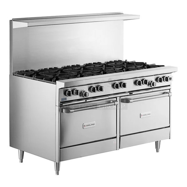 BRAND NEW SCRATCH AND DENT! 2023 Garland G60-10CC Stainless Steel Natural Gas 10 Burner 60" Range with 2 Convection Ovens and Back Splash. 406,000 BTU. - Image 1 of 12