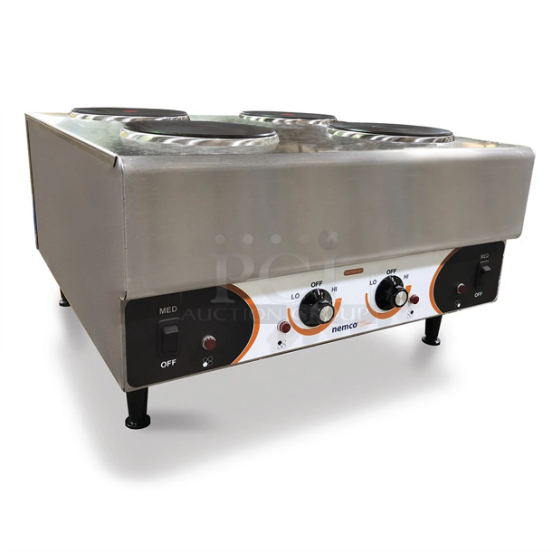 BRAND NEW SCRATCH AND DENT! Nemco 6311-4-240 Electric Countertop Raised Hot Plate with 4 Solid Burners. 240 Volts.   - Image 1 of 5