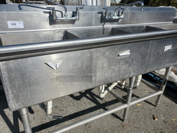 Stainless Steel 3 Compartment Sink W/ Faucet!! 108X26X36 - Image 6 of 6