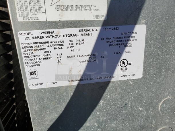 Manitowoc SY0854A water  Cooled Ice Maker! No bin and not condenser  - Image 4 of 6