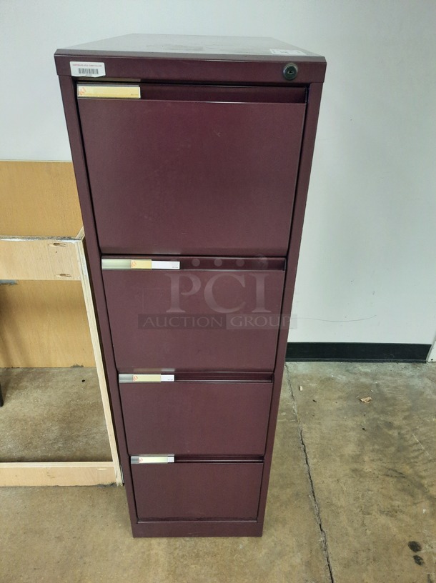 Filing Cabinet in Maroon and Wooden Unit and Black Slabe.
15X28X49.5 and 40X23X35. 2 Times Your Bid! (Main Building)  - Image 2 of 5