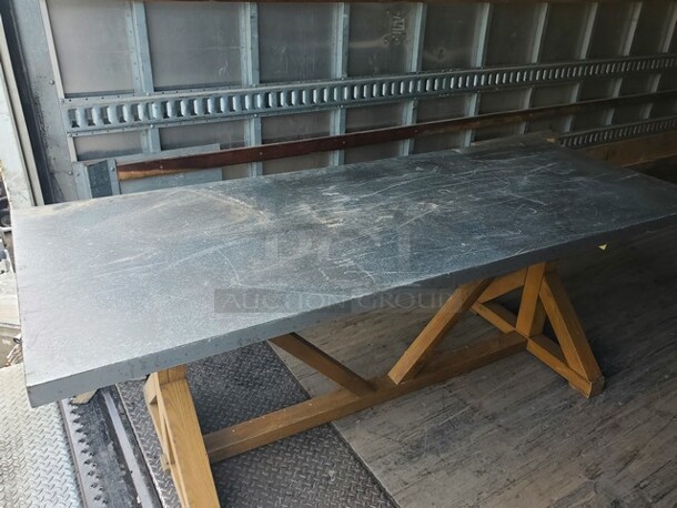 80" Rectangular Wood Base table W/ Aluminum cover  - Image 5 of 6