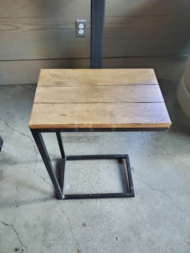 Metal Rustic Accent Table w/ brown wood top - Image 2 of 3