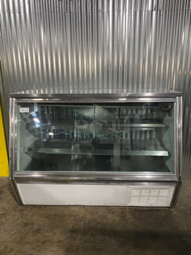 Leader Commercial Refrigerated Merchandiser With Slanted Front Glass! With Sliding Rear Access Doors! All Stainless Steel Body! 