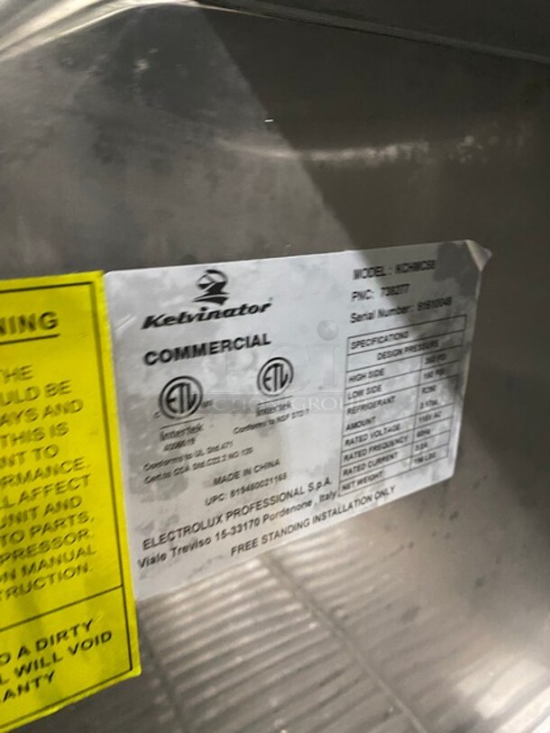 COOL! Like New Kelvinator Commercial Refrigerated Milk Cooler! Stainless Steel Body! On Casters! Model: KCHMC58 SN:91610049 115V - Image 6 of 7