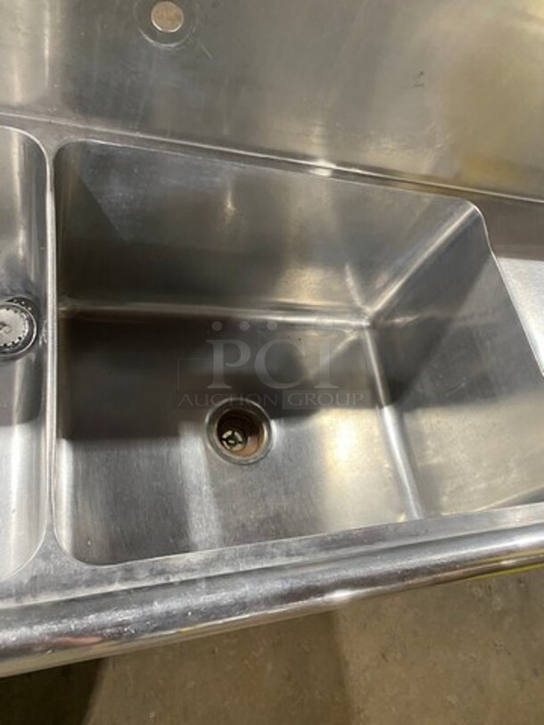 Commercial 2 Compartment Dish Washing Sink! With Dual Side Drain Board! With Back Splash! All Stainless Steel! On Legs! - Image 6 of 8