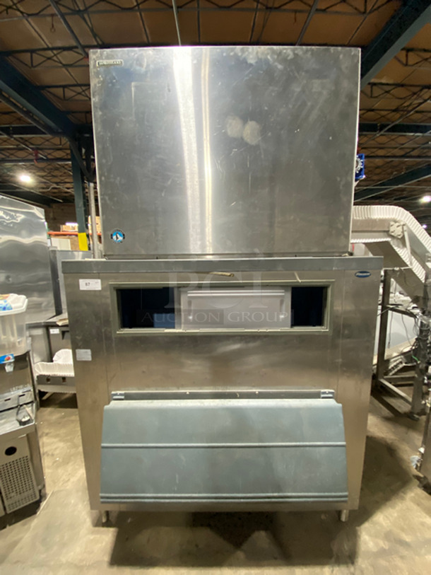 Hoshizaki Commercial Ice Maker Machine! With Commercial Ice Bin! All Stainless Steel! On Legs! 2x Your Bid Makes One Unit! Model: KM2100SRH3 SN: V10161L 208/230V 60HZ 3 Phase