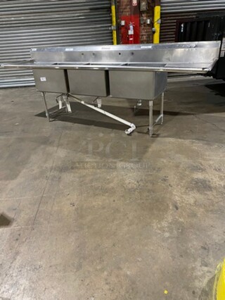 Regency Commercial 3 Compartment Dish Washing Sink! With Dual Side Drain Board! With Back Splash! All Stainless Steel! On Legs! Model: 600S32424224