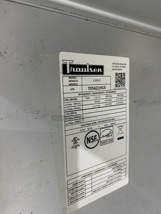 Traulsen One Solid Door Stainless Steel Reach In Cooler! Model G10011 Serial T05621H15! 115V 1 Phase! On Casters! - Image 7 of 9