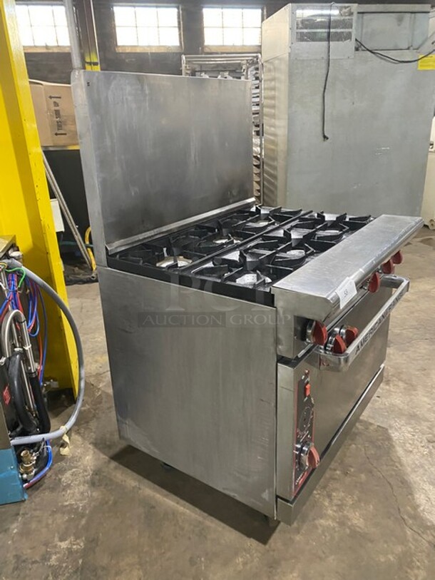 American Range Commercial Natural Gas Powered 6 Burner Stove! With Backsplash! With Full Size Oven Underneath! All Stainless Steel! On Casters! - Image 9 of 10