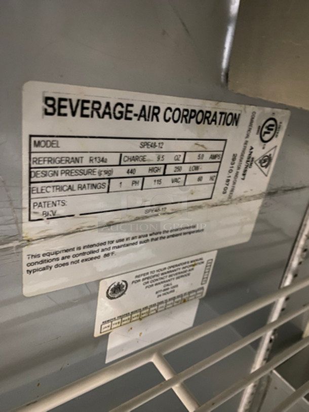 Beverage Air Commercial Refrigerated Sandwich Prep Table! With 2 Door Underneath Storage Space! With Poly Coated Racks! All Stainless Steel! On Casters! Model: SPE4812 115V 60HZ 1 Phase - Image 8 of 9