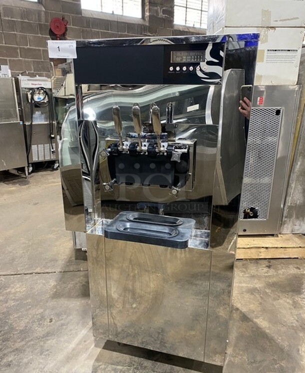 FAB! Elvaria Stainless Steel Commercial Air Cooled 3 Flavor w/ Twist Soft Serve Ice Cream/Yogurt Machine on Commercial Casters! MODEL 515TW SN:3410093794 220-240