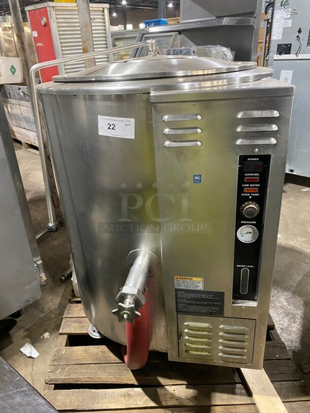 NICE! Market Forge Commercial Natural Gas Powered Floor Style Self-Contained Jacketed Soup Kettle! All Stainless Steel! On Legs! MODEL F40GL5 SN:889807JJ2249 120V 1PH