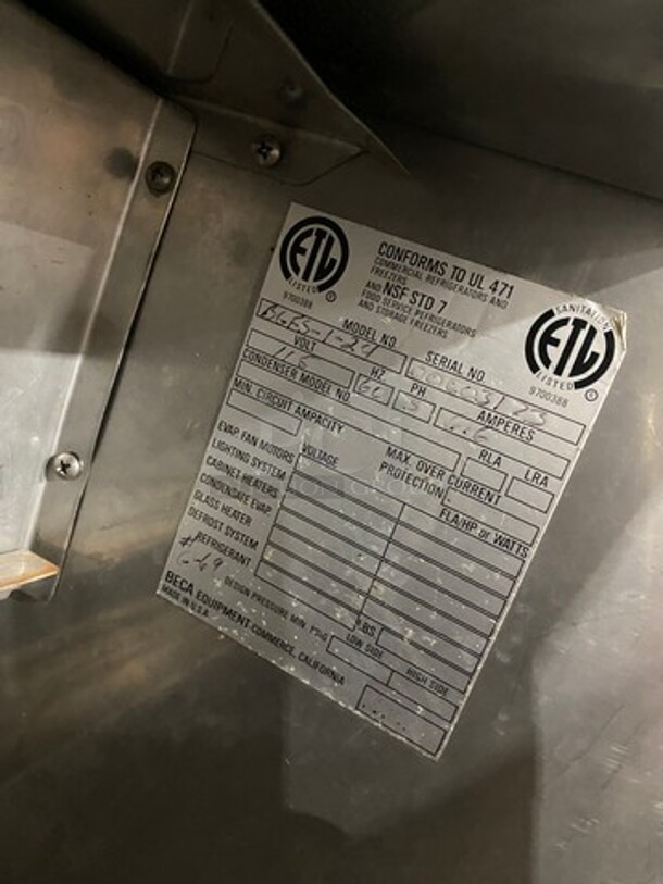 Beca Commercial Undercounter Glass Chiller! All Stainless Steel! On Legs! Model: BGFS124 SN: 00003123 115V - Image 6 of 8