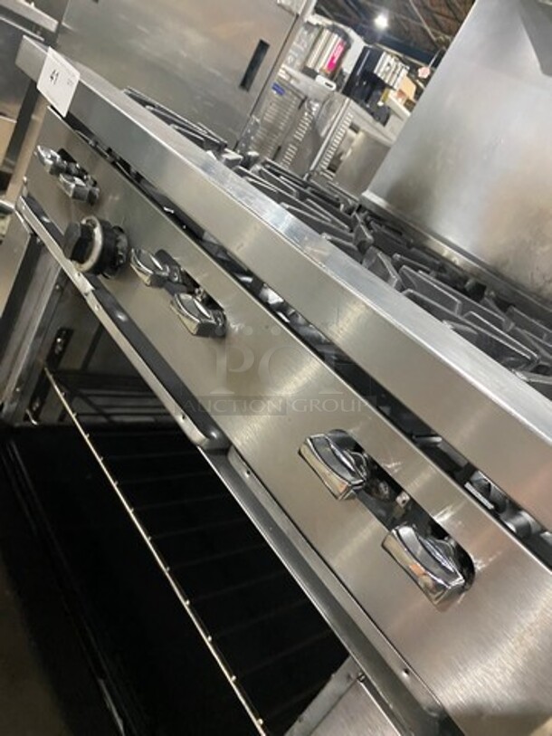 WOW! Sunfire Commercial Natural Gas Powered 6 Burner Stove! With Raised Back Splash And American Range Salamander! With Oven Underneath! All Stainless Steel! On Casters! - Image 8 of 11