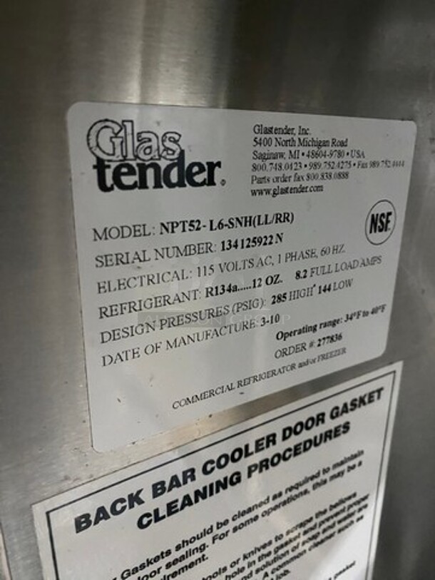 Glastender 2 Door Bar Back Cooler! With Poly Coated Racks! All Stainless Steel! On Legs! Model: NPT52L6SNH(LL/RR) SN: 134125922N 115V 60HZ 1 Phase - Image 7 of 8