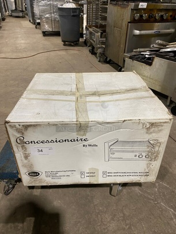 NEW! IN THE BOX! Wells Commercial Countertop Hot Dog Roller Grill! All Stainless Steel! Model: WRG30SR 120V - Image 1 of 9