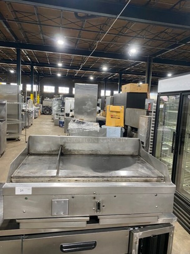 Woodstone Commercial Countertop Natural Gas Powered Flat Griddle! With Split Top! With Back & Side Splashes! All Stainless Steel! On Legs! - Image 1 of 10
