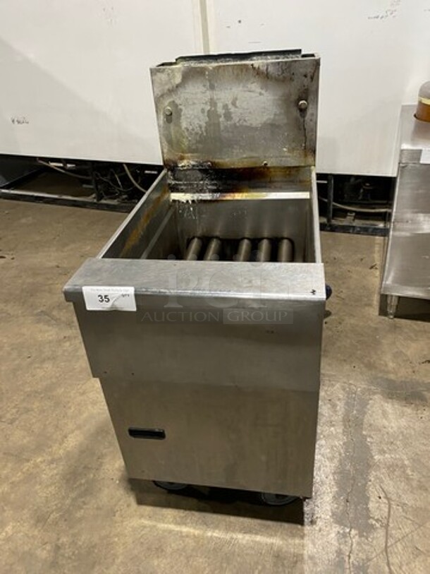 Commercial Natural Gas Powered Deep Fat Fryer! With Back Splash! All Stainless Steel! On Casters!