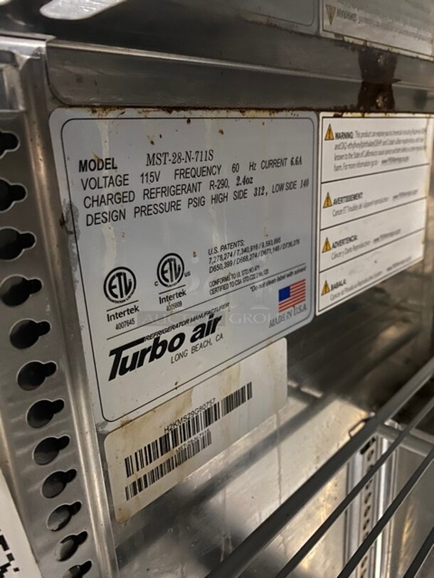 Turbo Air Commercial Refrigerated Salad Bar Island! Single Door Underneath Storage Space! All Stainless Steel! On Casters! Model: MST28N711S SN: H2KMS29G80757 - Image 7 of 8