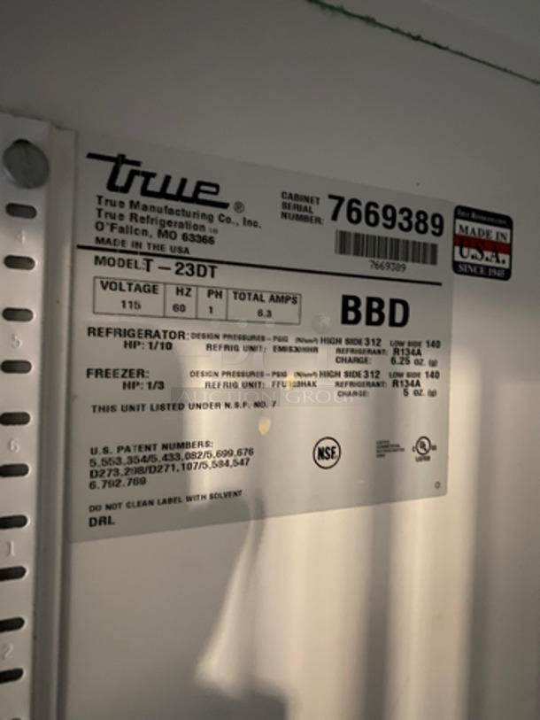 True Split Door HALF-N-HALF Freezer & Cooler Combo! With Poly Coated Racks! All Stainless Steel! Working When Removed! Model: T23DT SN: 7669389 115V 60HZ 1 Phase - Image 7 of 9