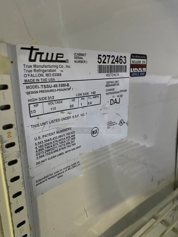True Commercial Refrigerated Sandwich Prep Table! With 2 Doors Underneath Storage Space! With Poly Coated Racks! All Stainless Steel! On Casters! Model: TSSU4818MB SN: 5272463 115V 60HZ 1 Phase - Image 7 of 9
