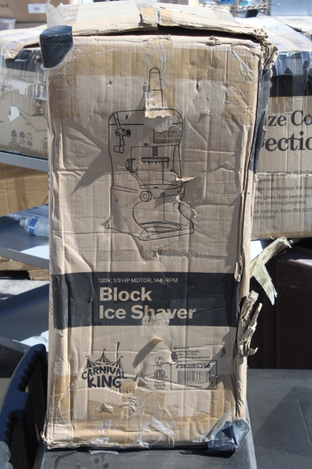 BRAND NEW SCRATCH & DENT! Carnival King IBS250 Block Ice Shaver - 120V, 1/3 HP 13 1/2"x16 1/2"x34". IN THE ORIGINAL PACKAGING. 
 - Image 3 of 4