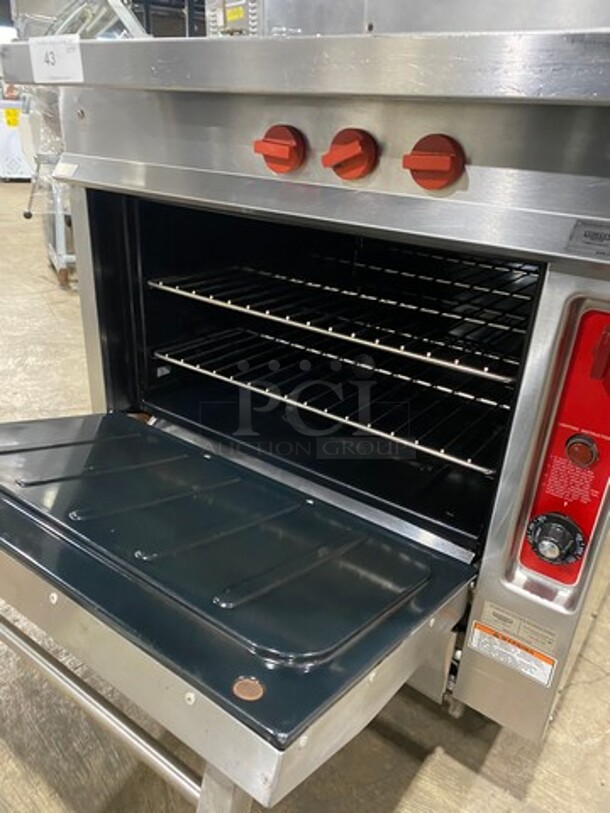 Vulcan Commercial French Top/ Hot Plate Stove! With Raised Back Splash With Double Overhead Shelf! With Oven Underneath! All Stainless Steel! On Legs! - Image 7 of 10
