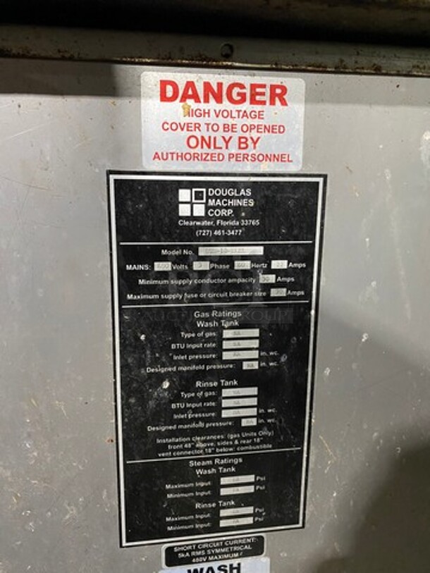 Douglas Machines Commercial Electric Powered Dishwasher Machine! All Stainless Steel! On Legs! Model: UTM10ELEL SN: 1110000 480V 60HZ 3 Phase - Image 10 of 12