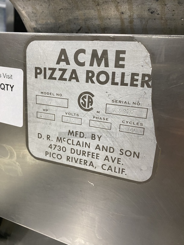 Acme Countertop Electric Powered Pizza Roller! MODEL:7 SN:7-2375 115V! - Image 7 of 9