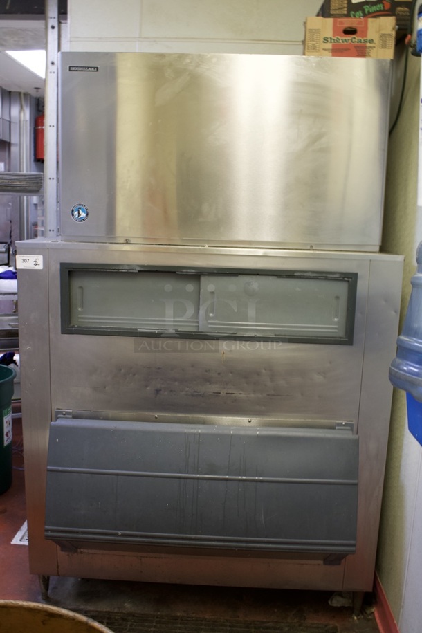 Hoshizaki KM-1301SRH3 Crescent Cuber Icemaker, Air-Cooled, 3 Phase, 208-230v 60hz Produces Up to 1339 lbs of ice produced per 24 hours + Scotsman Bin. Includes Ice Shovel and Ice bins. 2x Your Bid - Item #1099378