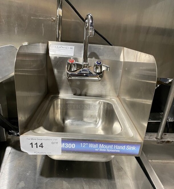 Krowne Commercial Stainless Steel Hand Sink! With Back And Side Splash! With Faucet And Handles! Model: WM300 - Image 1 of 7