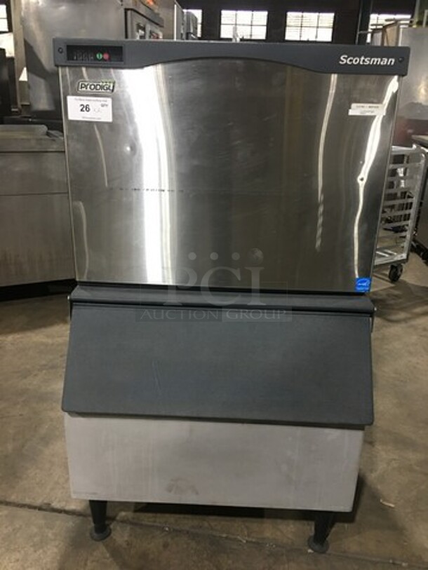 Scotsman Commercial Ice Maker Machine! With Commercial Ice Bin! All Stainless Steel! On Legs! 2x Your Bid Makes One Unit! Model: C0330SA1C SN: 13041320016978 115V 60HZ 1 Phase